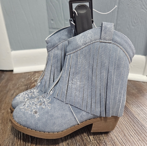 Cowboy Boots Kids Sz 11 Blue Denim With Fringe By Pawz - Picture 5 of 12